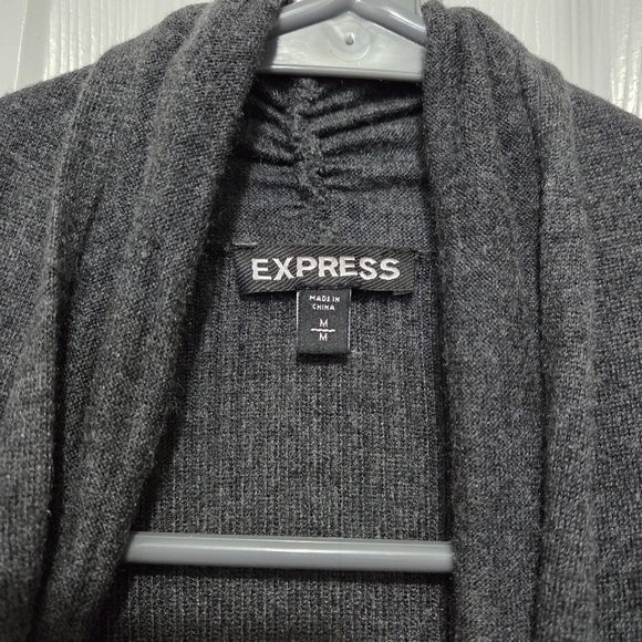 Express Charcoal Gray Waterfall Open Front Cardigan Size Medium Business Casual - Picture 2 of 7